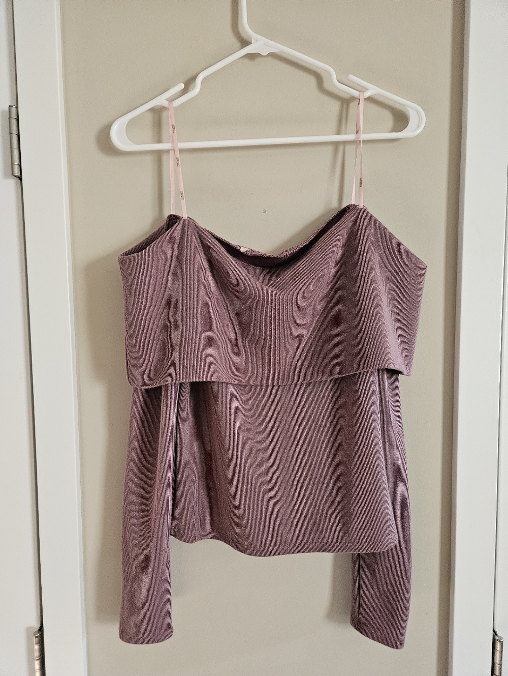 Mauve Off-Shoulder Knit Top Forever 21 Purple Dressy Long Sleeve Sweater Dinner